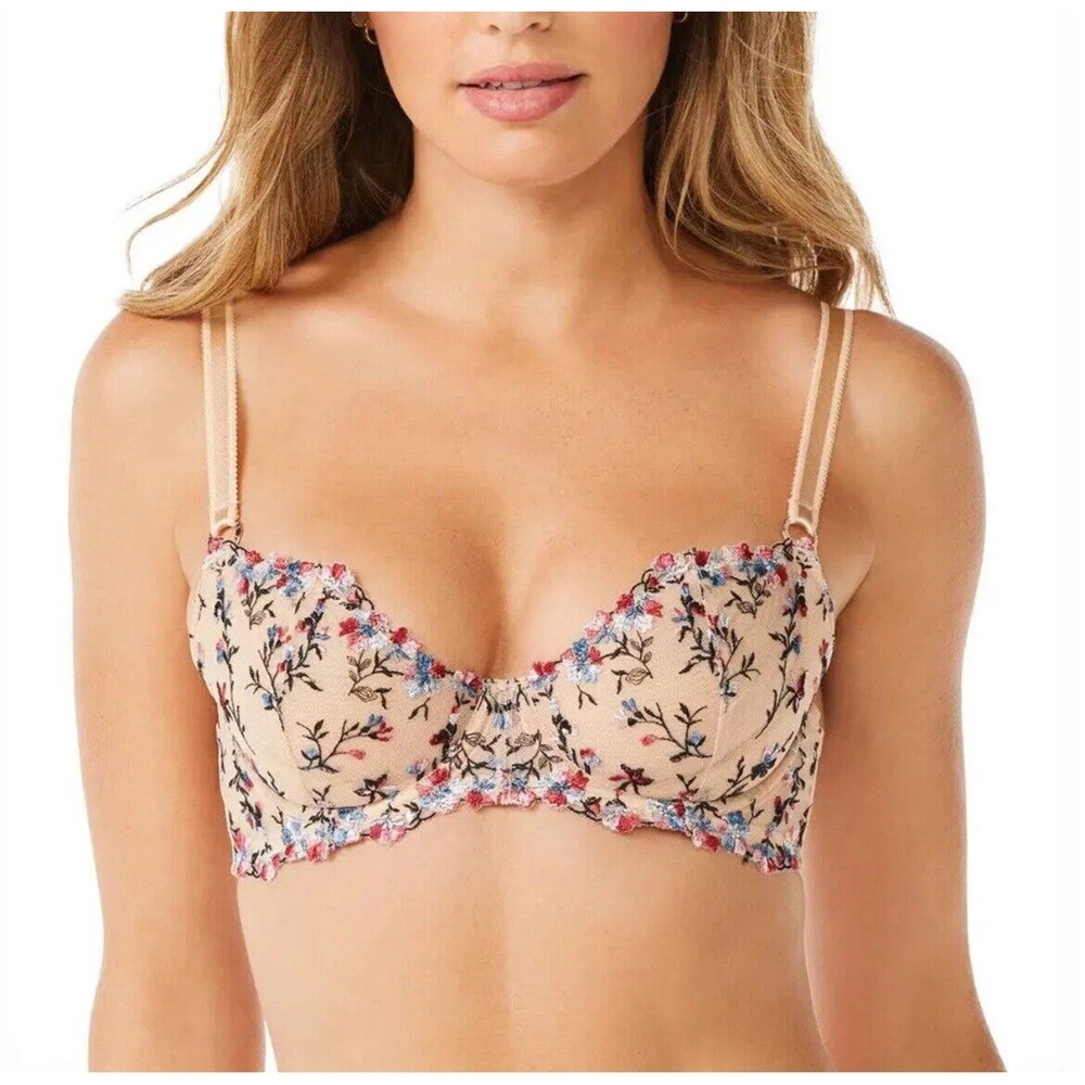 Sofia Intimates by Sofia Vergara Balconette Bra Women's 38D Breige Embroidered